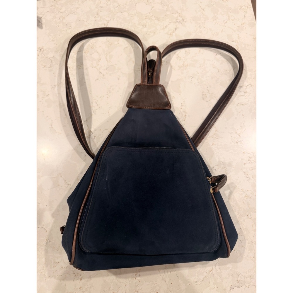 Villager Liz Claiborne Vintage Navy Blue‎ Suede Sling Backpack Convertible Bag
